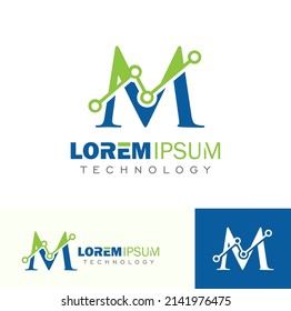 Ilustración vectorial de la tecnología Monograma Letra inicial M