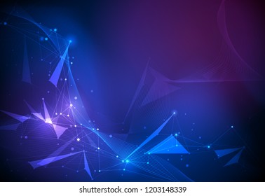 Vector illustration technology on blue background. Abstract internet network connection design for web site. Digital data, global communication, science and futuristic concept