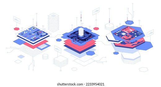 Vector illustration technology over white background. Modern hi-tech digital technology concept. Abstract internet communication, future science techno design for background