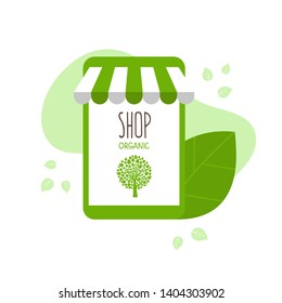 Vector illustration technology. Shopping online. Green tree.
