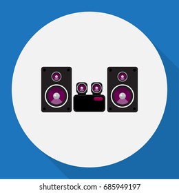 Vector Illustration Of Technology Symbol On Loudspeaker Flat Icon. Premium Quality Isolated Stereo System Element In Trendy Flat Style.