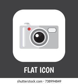 Vector Illustration Of Technology Symbol On Photo Apparatus Flat Icon. Premium Quality Isolated Camera Element In Trendy Flat Style.