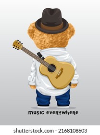 Vektorgrafik eines Teddybären mit Akustik-Gitarre auf der Rückseite