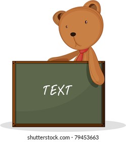 Vector illustration of teddy bear with empty blackboard.