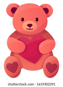 Vector illustration of a teddy bear with heart in his hands isolated on white background