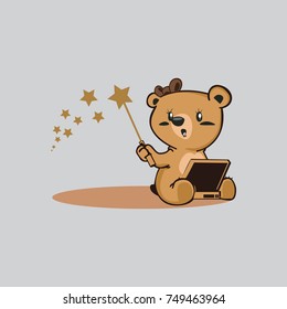 vector illustration teddy bear holding stick