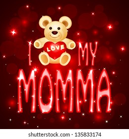 vector illustration of teddy bear in Love you Momma card for Mother's Day