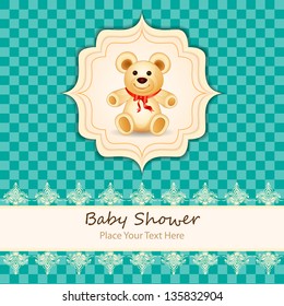 vector illustration of teddy bear on childish card