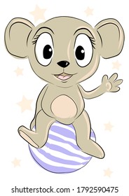 Vector illustration of a teddy bear on a blue balloon