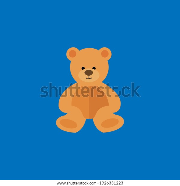 Vector illustration of a teddy bear on a blue\
background in flat\
style.