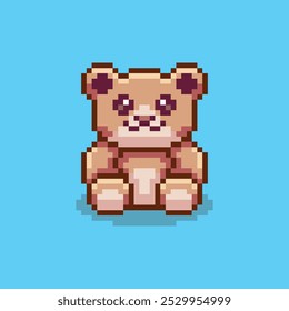 Vector Illustration of Teddy Bear with Pixel Art Design, perfect for game assets themed designs