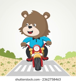 Vector illustration of teddy bear riding motorcycle, Vector illustration. T-Shirt Design for children. Design elements for kids.