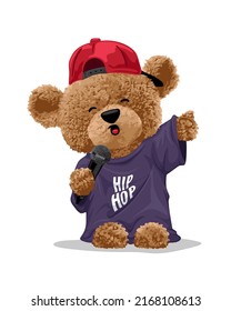 Ilustración vectorial de un oso de peluche cantando al estilo de hip-hop