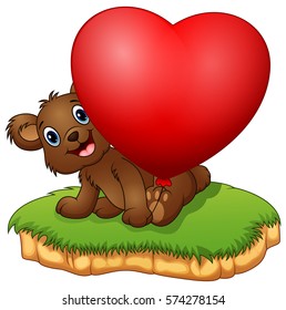Vector illustration of Teddy bear sitting with holding the valentine balloons