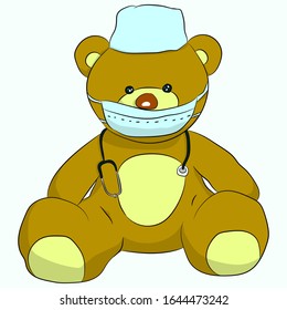 Vector illustration of a teddy bear. Soft toy pediatrician.