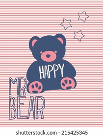 Vector illustration of a teddy bear  stripes and stars