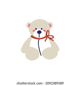 Vector illustration teddy bear toy with red bow. Cute cartoon teddy bear .