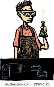 Vector illustration of teen boy in high school science lab