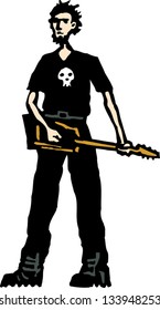 Vector illustration of teen boy playing heavy metal electric guitar