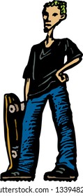 Vector illustration of teen boy with skateboard