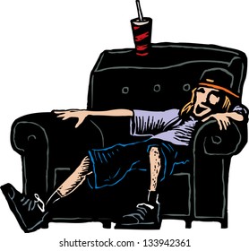 Vector illustration of teen boy watching TV