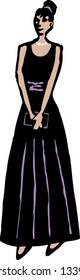 Vector illustration of teen girl in prom dress