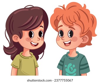 Vector illustration of a teenage girl and a boy.
