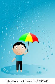 Vector illustration of the teenager with an umbrella