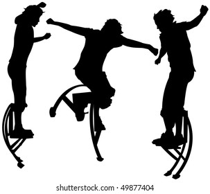 Vector illustration of teenagers having fun with new hoping equipment