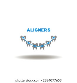 Vector illustration of teeth alignment. Symbol of orthodontics. Icon of dental aligners.