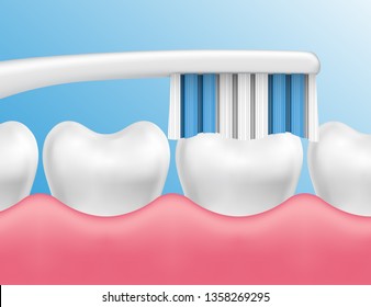 Vector illustration of teeth cleaning with a brush - dental hygiene concept