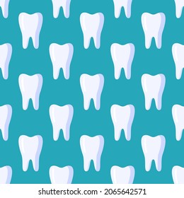 Vector illustration of teeth pattern. White teeth on turquoise background. 