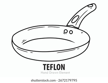 Ilustração vetorial de uma panela de teflon, isolada em branco com um conjunto de ícone de cozinha preto