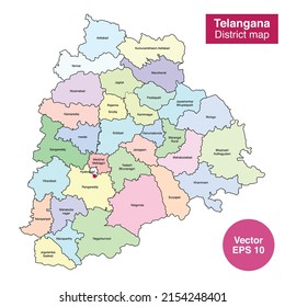 Vector Illustration Telangana District Map Stock Vector (Royalty Free ...