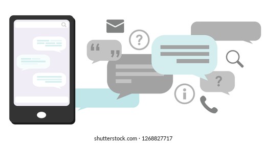 vector illustration of telecommunication customer support or informational call center and hot line with phone and messages