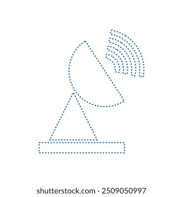 Ilustración vectorial de una antena de telecomunicaciones. Color de línea punteada estilo plano azul