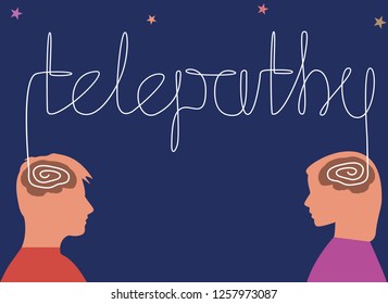 Vector illustration of telepathic connection between a man and a woman in love.