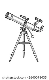 Vector Illustration of a Telescope, Astronomy, Line Art on White Background