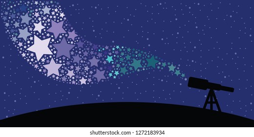 vector illustration of telescope and blue stars for creativity and innovation laboratory concepts