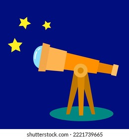 Vector illustration of telescope in a cartoon style isolated on dark blue background
