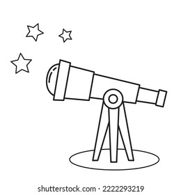 Ilustración vectorial del telescopio en el estilo del libro de coloreado aislado en fondo blanco