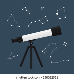 Vector illustration of a telescope with constellations around