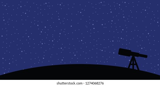 vector illustration of telescope and dark night sky for creativity and innovation laboratory background