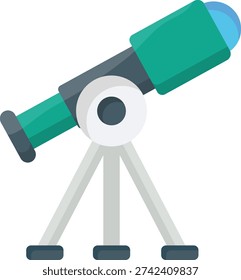 Vector illustration of a telescope icon, featuring a sleek design with a pointed lens and a sturdy base.