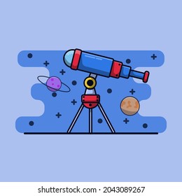 vector illustration of telescope icon.telescope, star, and planet.flat design illustration