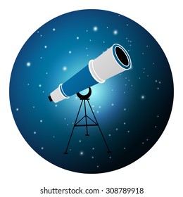 Vector illustration of telescope on night, starry sky