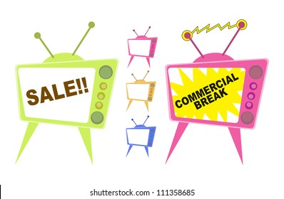 Vector illustration of television displaying sale advertisements.