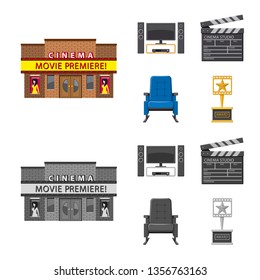 Vector illustration of television and filming logo. Collection of television and viewing stock vector illustration.