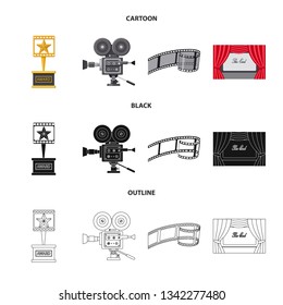 Vector illustration of television and filming sign. Collection of television and viewing stock vector illustration.