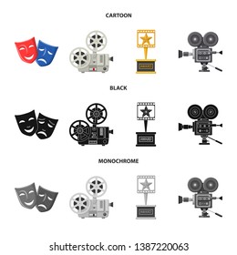 Vector illustration of television and filming sign. Set of television and viewing stock symbol for web.